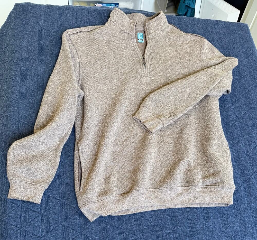 PGA TOUR Golf Men's Brown Heather Quarter Zip Fleece Pullover Golf Sweater